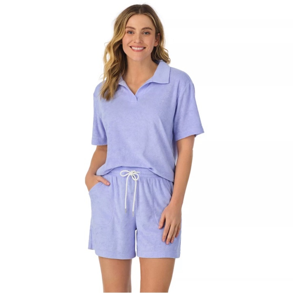 NEW Cuddl Duds Short Sleeve Sleep Sweatshirt & Bermuda Shorts Set